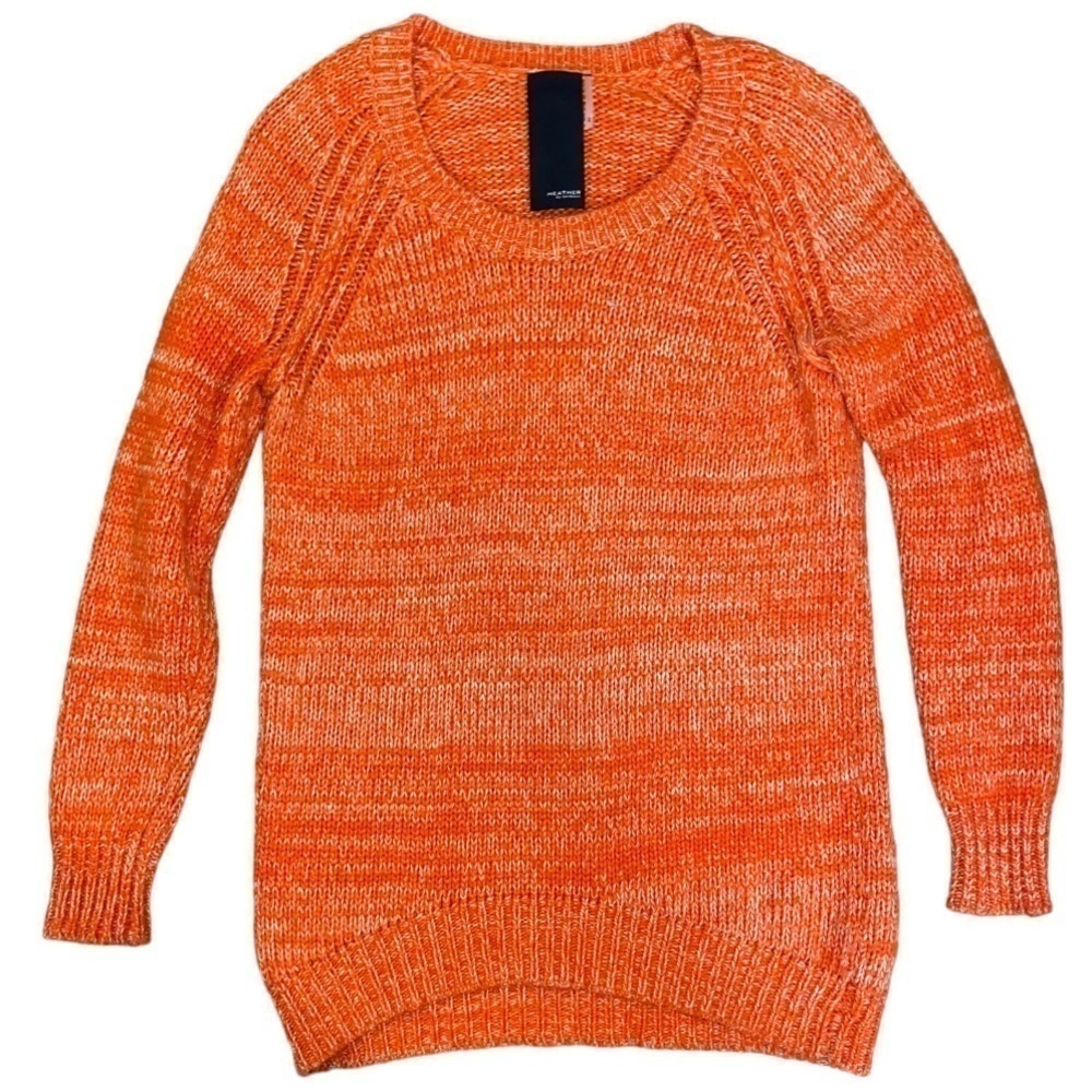 HEATHER By Bordeaux Angora Wool Orange Marled Knit Crew Neck Knit Sweater XS